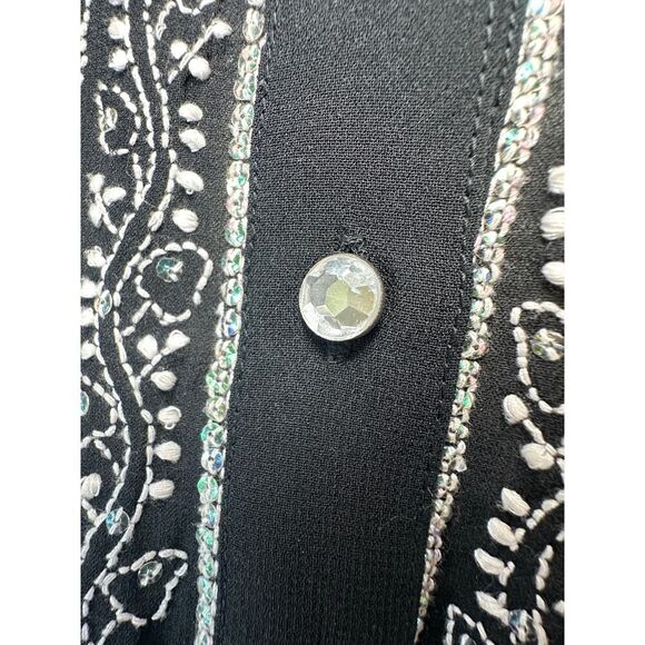 Graham Kandiah NY Embellished Long Sleeve Tunic Flowy Black White Top Size Large - Picture 9 of 16